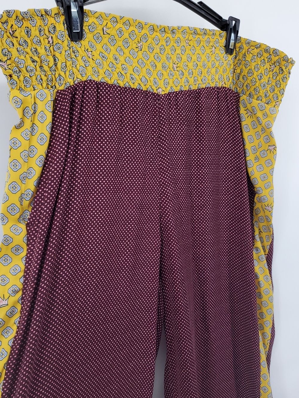 Aerie | Burgundy Wide-Leg Airy Sleep Pants | Yellow Kantha-Inspired Waistband |